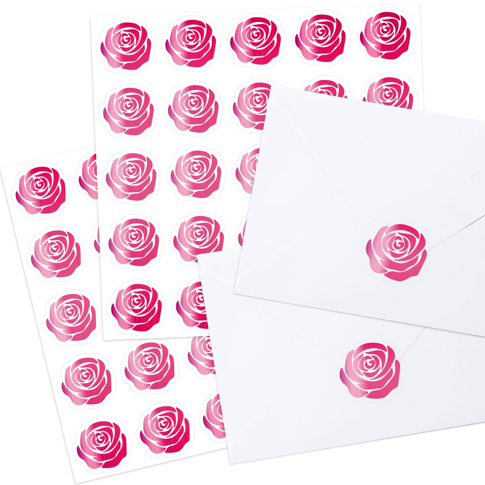 Whaline 500Pcs Rose Stickers Pink Foil Flower Envelope Seal Stickers Self-Adhesive Label Decals For Wedding Invitation Valentine