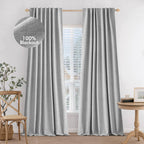 Miulee 100% Blackout Curtains 96 Inches Long Linen Curtains & Drapes For Bedroom Back Tab Living Room Darkening Full Black Out Window Curtain Panels Rod Pocket, Light Grey, 2 Panels Set