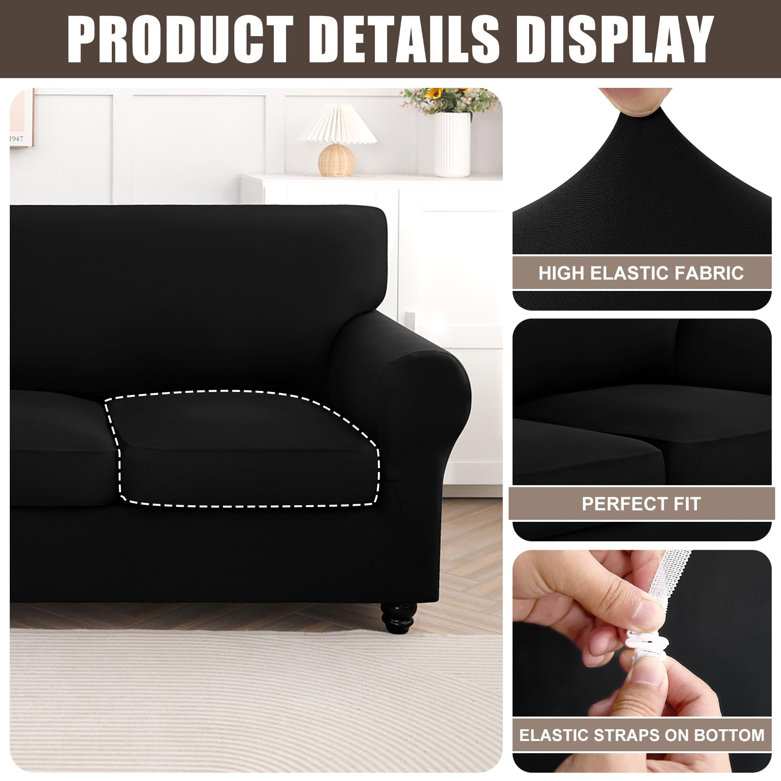 Searchi Stretch Sofa Cover Couch Covers, 2 Piece Armchair Slipcover With Separate Chair Cushion Cover, Washable Furniture Protector For Living Room(Armchair, Black)