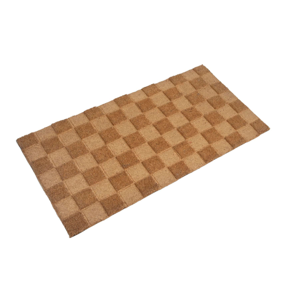 Creative Co-Op Engraved Coir Checkerboard Print And Pvc Back, Natural Doormat, 32