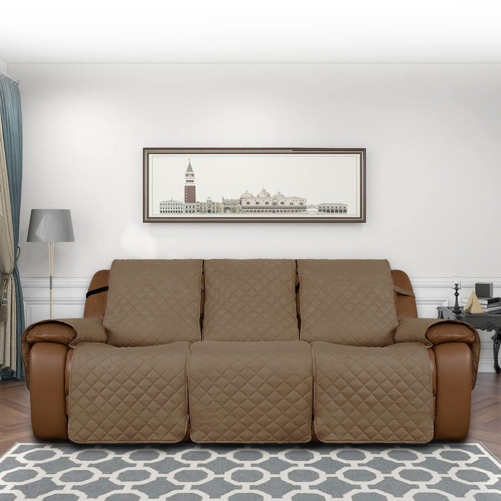 Easy-Going Oversized Recliner Sofa Cover, Reversible Couch Cover For 3 Seat Recliner, Split Sofa Cover For Each Seat With Elastic Straps For Kids, Dogs, Pets (3 Seater, Camel/Camel)