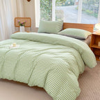 Nsnlgsgc Sage Green Gingham Duvet Cover Set Queen, Grid Simple Geometric Square Pattern Comforter Cover,Soft Plaid Washed Microf