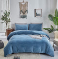 Houseri Blue Velvet Comforter Set King Fluffy Light Blue Bedding Sherpa Comforter King Size Lake Blue Flannel Comforter Women Fu