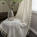Wazzio Boho Crochet Semi Sheer Curtains 108 Inches Long 2 Panel Sets Farmhouse Vintage Geometry Knitted Lace Beige Drapes Retro