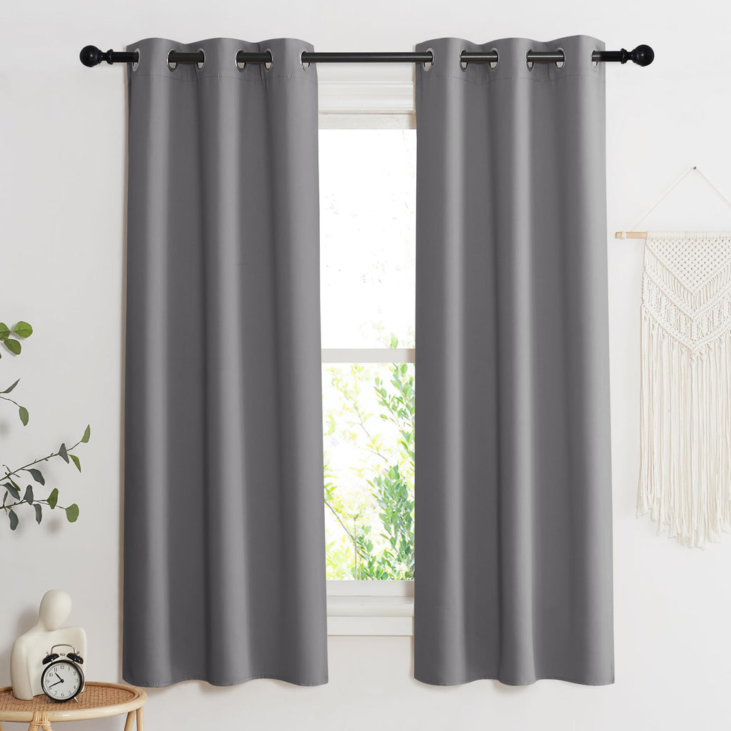 Nicetown Blackout Curtain Blind For Bedroom, Single Panel, W34 X L63 Inches, Grey/Gray, Thermal Insulated Grommet Blackout Room Darkening Drape/Drapery