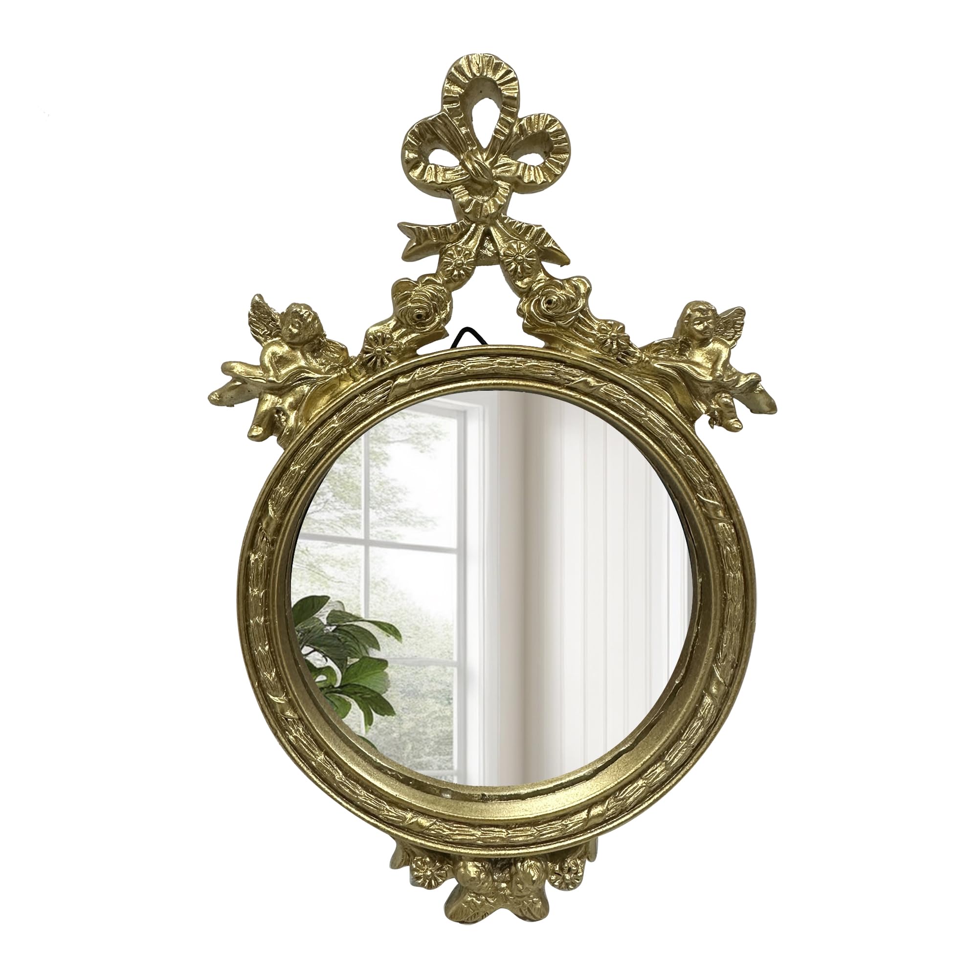 Musanpou Vintage Vanity Makeup Desk Mirror, Antique Traditional Bow Table Mirror, Gold, for Dressing Table, Bedroom, Bathroom, T
