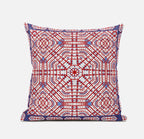 HomeRoots Light Blue Hot Pink 18â€ Red White Geostar Zippered Suede Throw Pillow