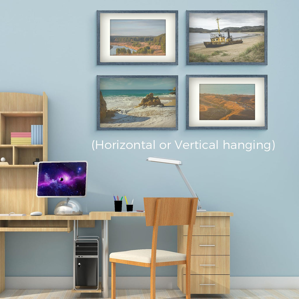 Golden State Art, 16X24 Picture Frame With Mat For 12X18 - High Definition Glass Wall Mounting Horizontal Vertical Display (Blue