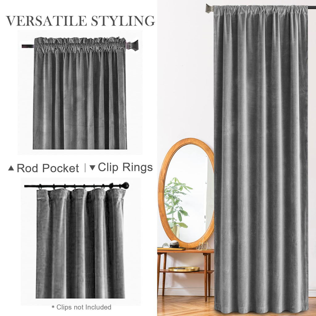 Lazzzy Velvet Grey Blackout Curtains 96 Inches Long Thermal Insulated Drapes For Bedroom Living Room Darkening Window Treatments Rod Pocket 2 Panels, W62 X L96