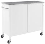 Crosley Furniture Soren Granite Top Rolling Kitchen Island Cart, Microwave Stand, Coffee Bar, With Shelves, White