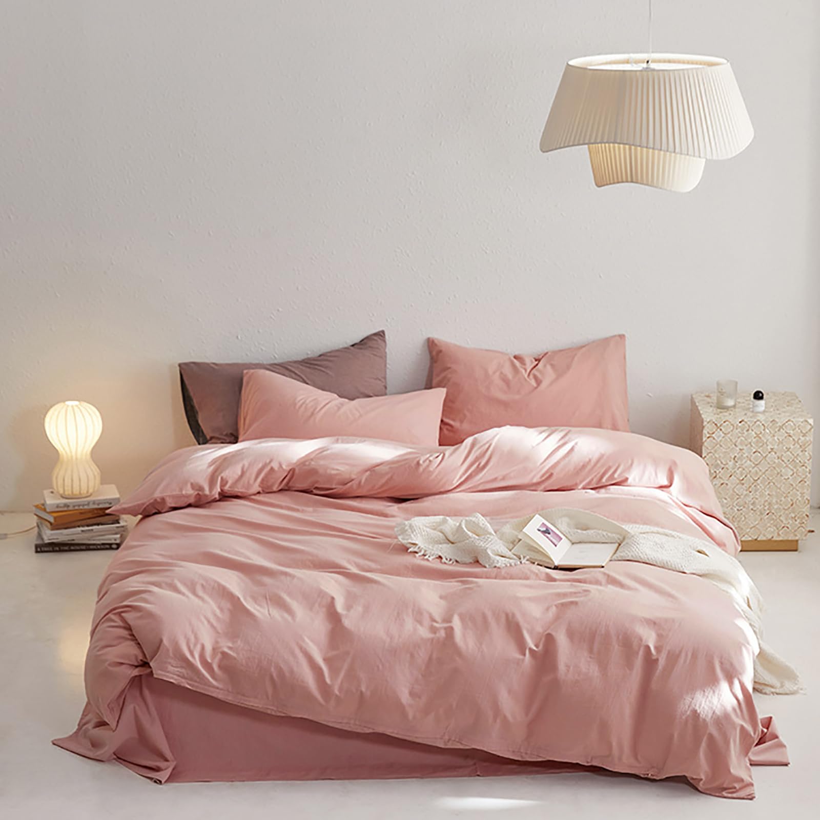 Luxlovery Pink Comforter Set Full Blush Pink Comforter Sets Solid Color Women Dusty Rose Qulits Comfy Soft Light Pink Comforter