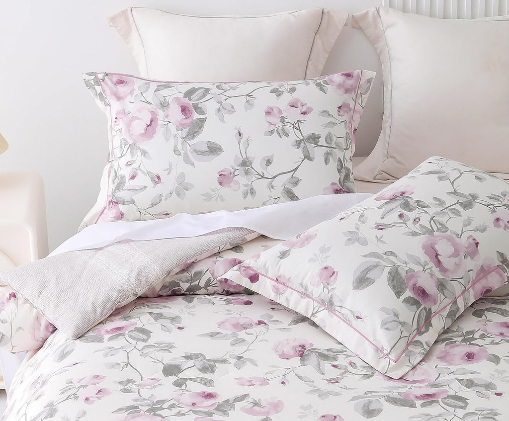 Sleepbella Comforter King Size, 600 Thread Count Cotton White Print With Purple Flowers Reversible Comforter Sets, Down Alternat