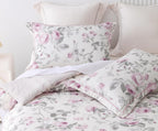 Sleepbella Comforter King Size, 600 Thread Count Cotton White Print With Purple Flowers Reversible Comforter Sets, Down Alternat