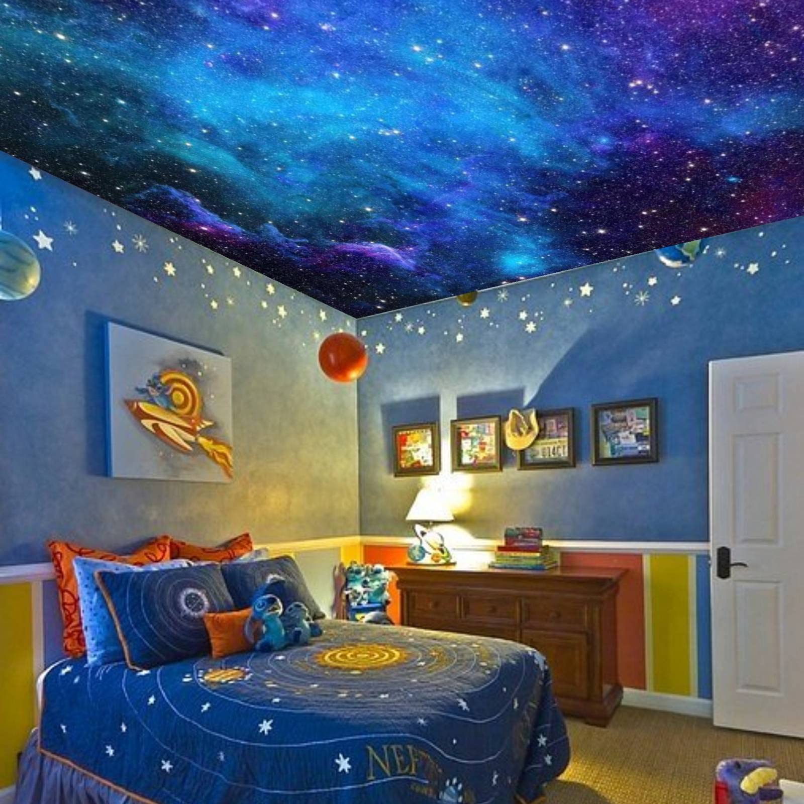 Apdidl Extra Large Galaxy Space Tapestry For Bedroom Aesthetic 118'' X 98'' Blue Starry Sky Stars Universe Tapestry Mysterious N