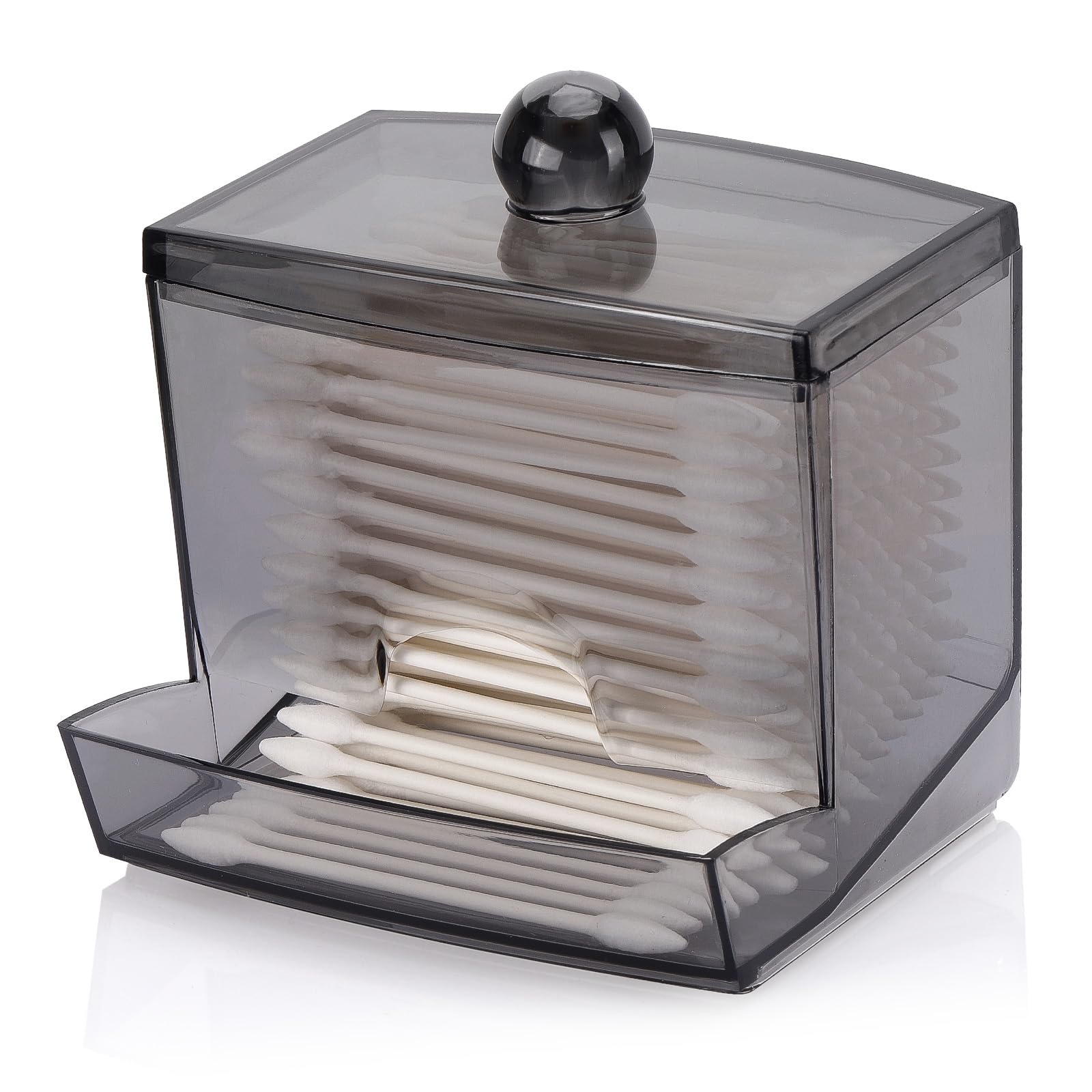 Tbestmax 10oz Qtip Holder Dispenser, Big Cotton Swab Holder Bathroom Accessories Organizer for Storage Qtips (Black)