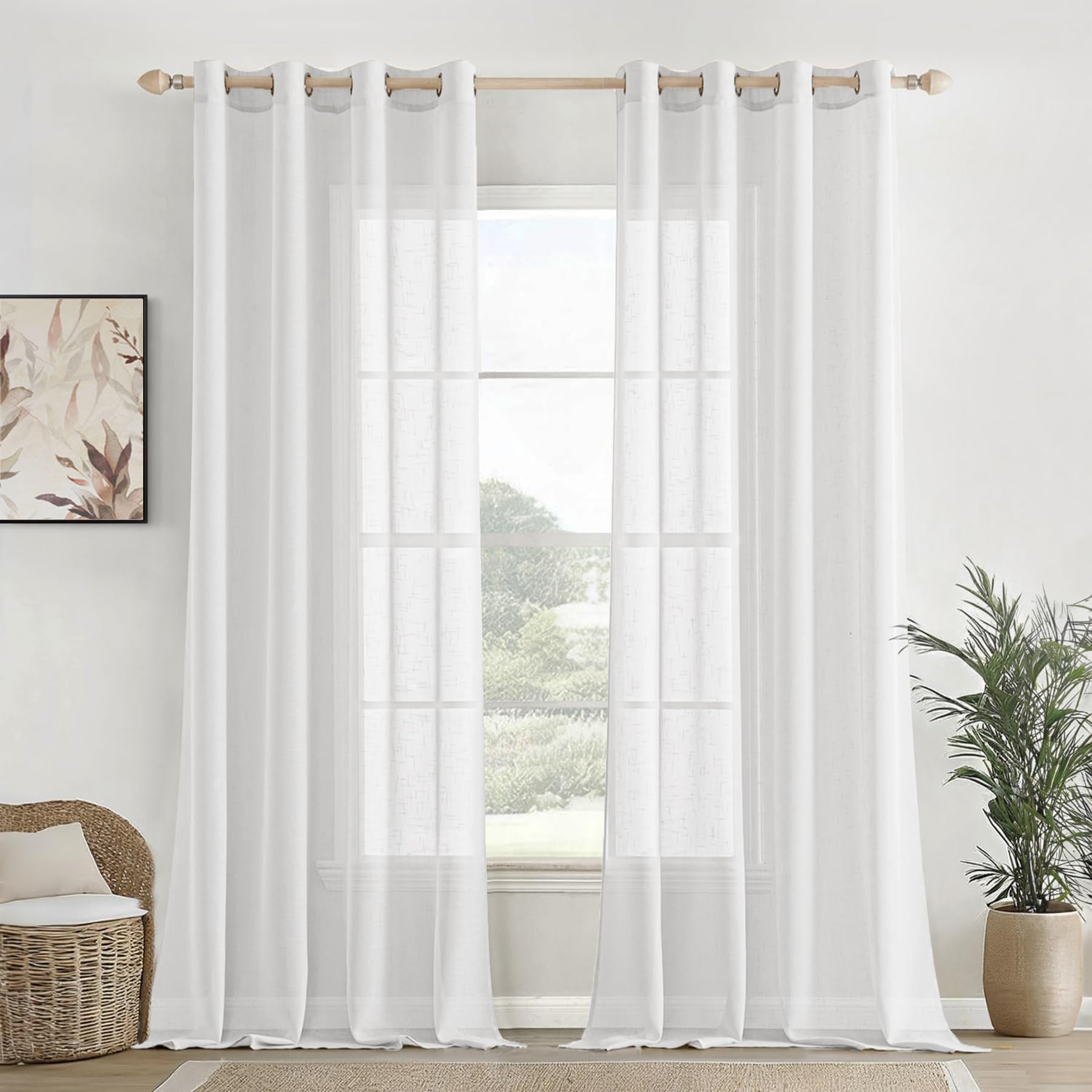 Homemonde Transparent Sheer Cotton Curtains Set Of 4 Long Door 10 Feet Solid Texture Drapes Panels With Stainless Steel Top Eyel