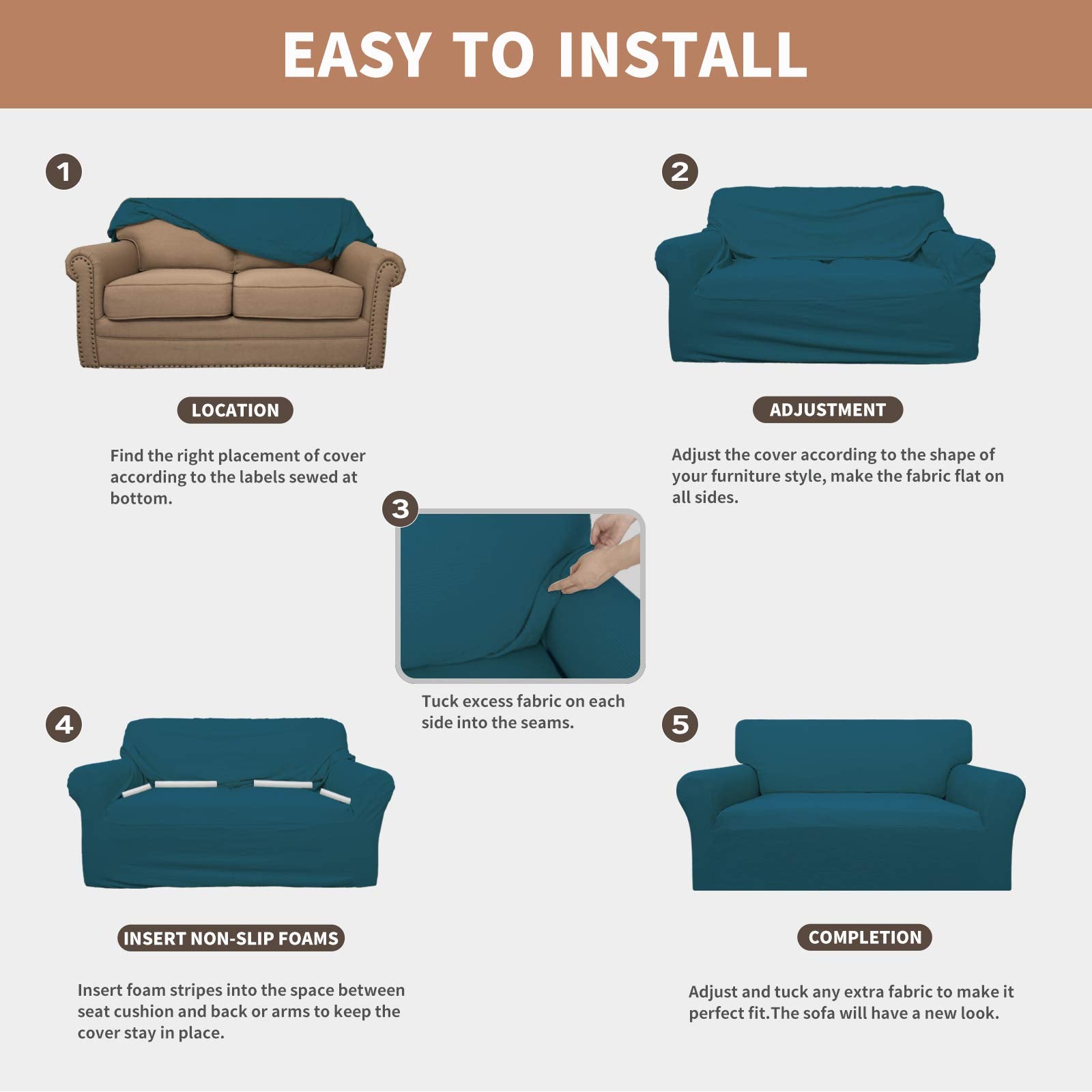 Easy-Going 100% Waterproof Chair Couch Cover, Dual Waterproof Sofa Cover, Stretch Jacquard Sofa Slipcover, Leakproof Furniture Protector For Kids, Pets, Dog And Cat (Chair, Peacock Blue)