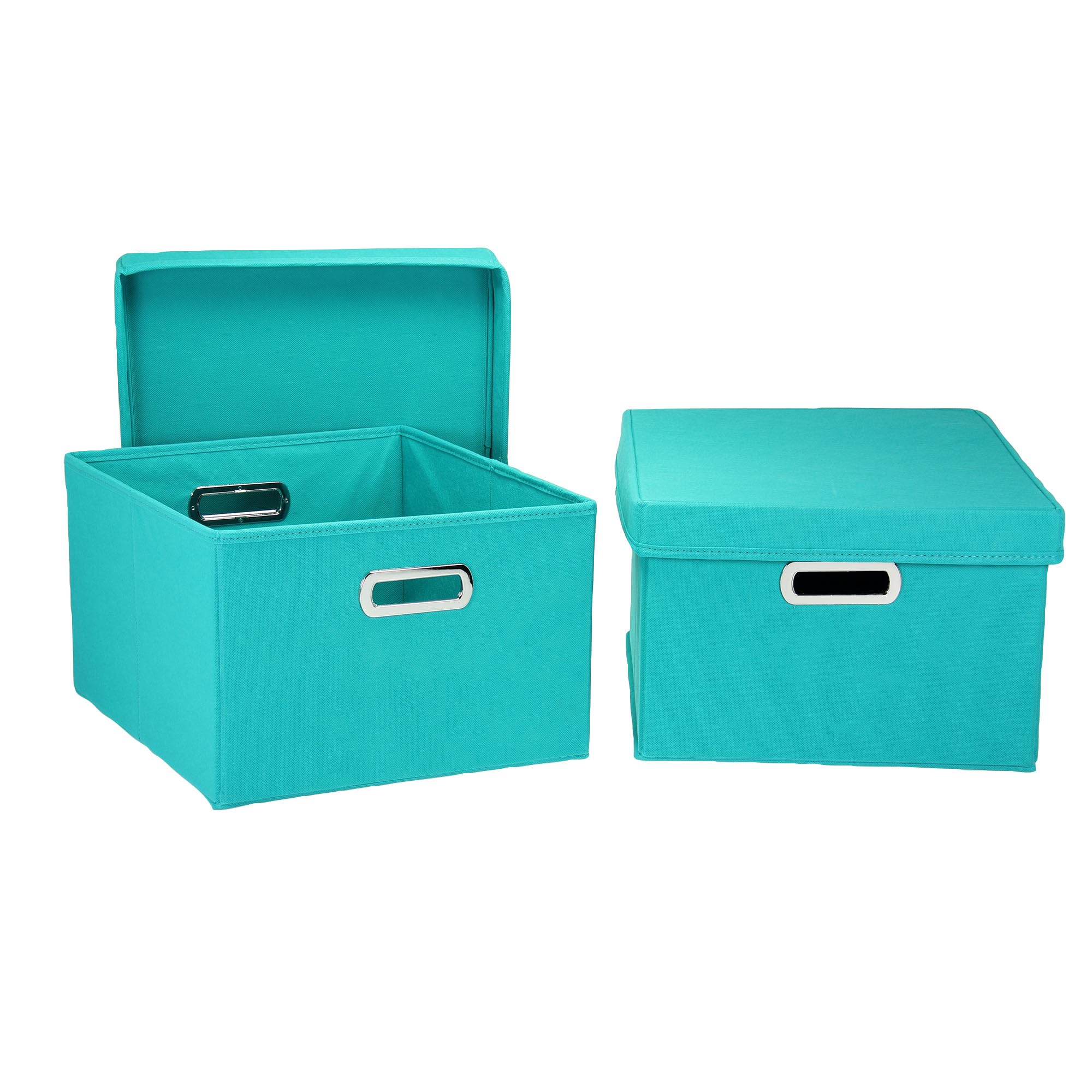 Household Essentials Fabric Storage Boxes with Lids and Handles, Aqua