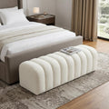 59 White Tufted Boucle Upholstered Bench