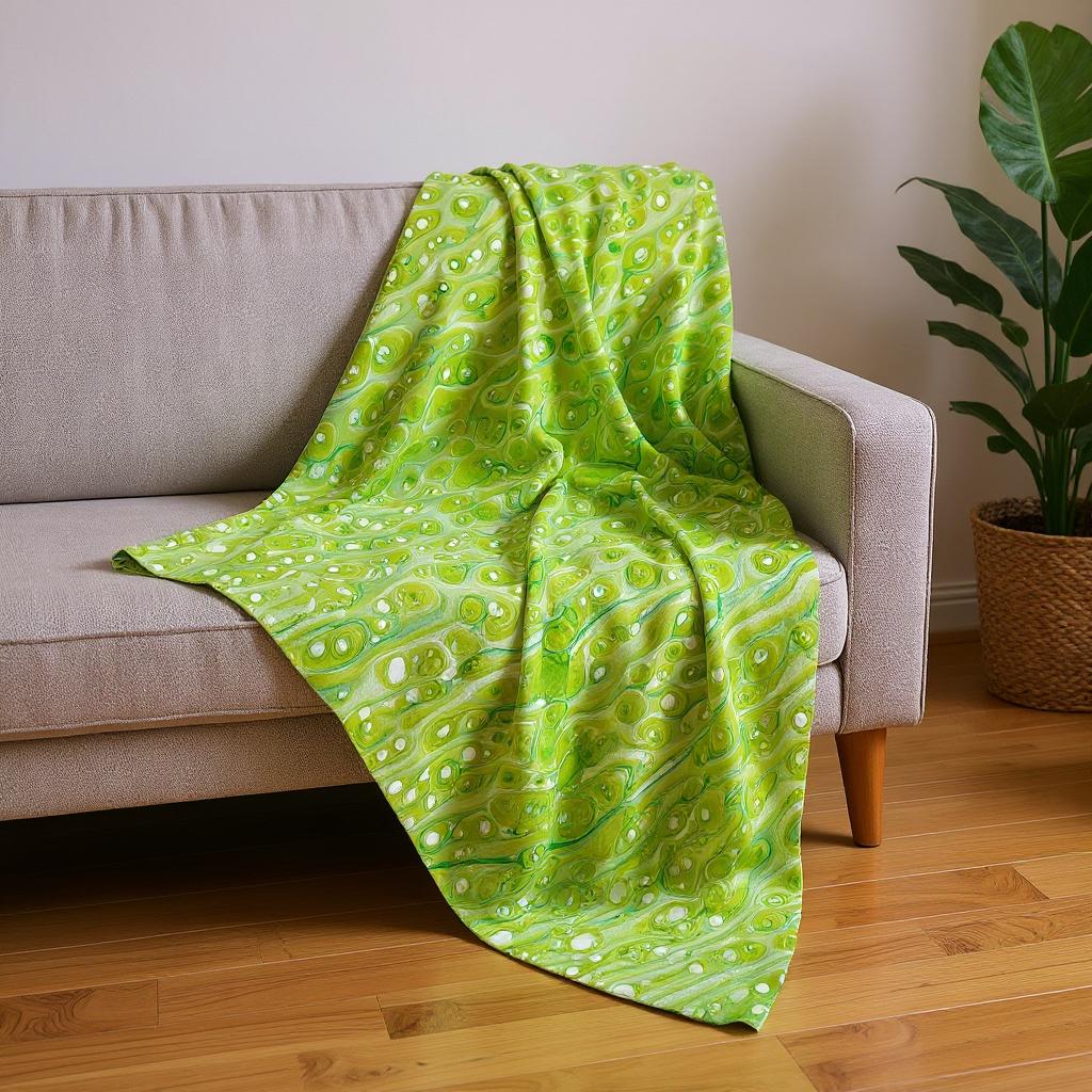50 X 70 Green And Off White Abstract Plush Throw Blanket