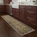 8 Brown Beige And Green Floral Medallion Washable Area Rug