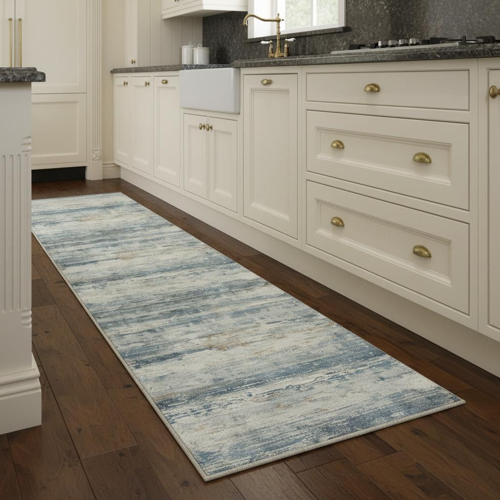 8 Blue Red And Gray Abstract Washable Area Rug