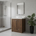 30 Brown Wood Freestanding Bathroom Vanity With White Quartz Countertop