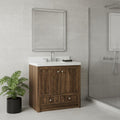 36 Brown Wood Freestanding Bathroom Vanity With White Quartz Countertop