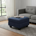 26 Blue and Black Solid Wood and Linen Tufted Storage Ottoman