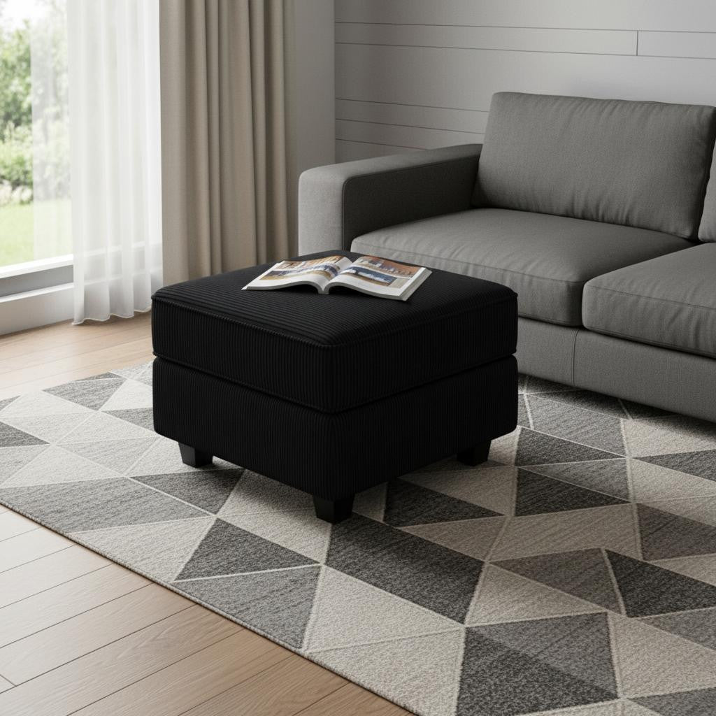 26 Black Corduroy Storage Ottoman