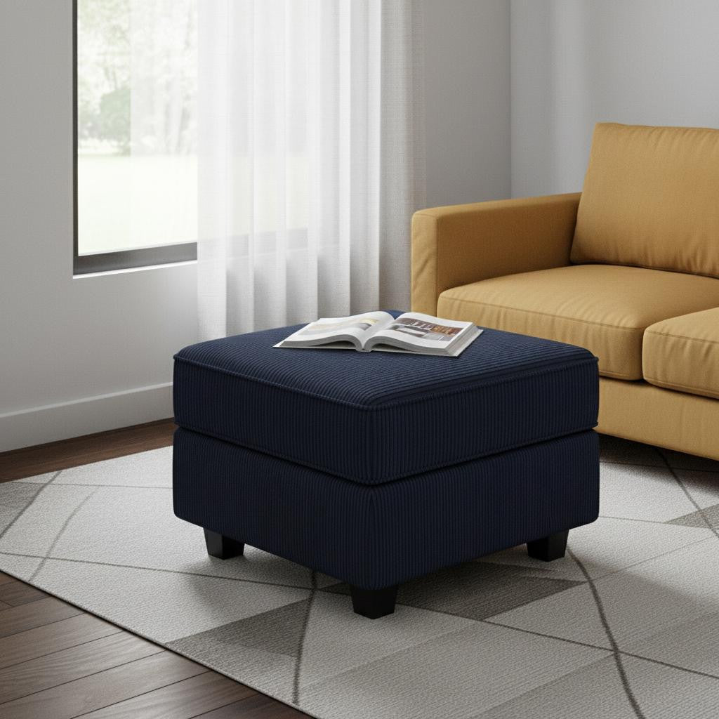 26 Navy Blue and Black Corduroy Storage Ottoman
