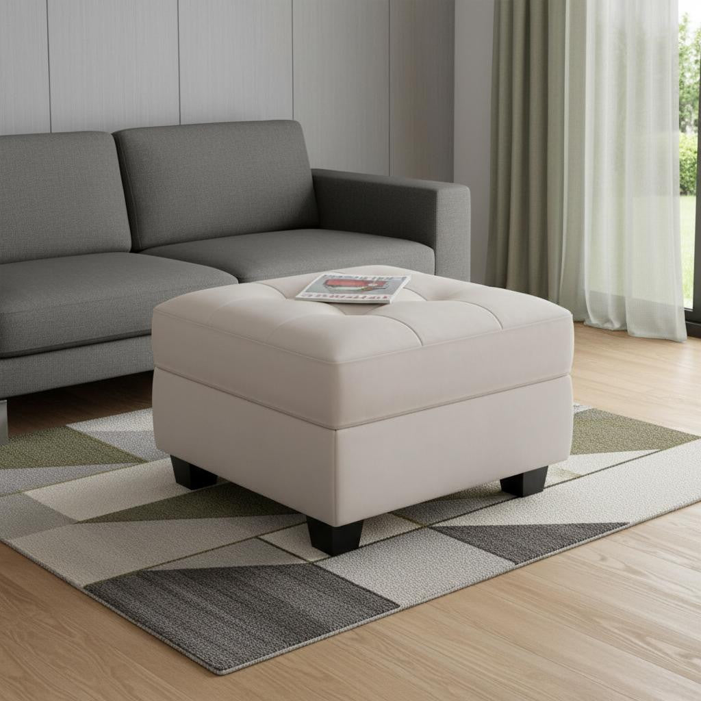 26 Beige and Black Velvet Tufted Storage Ottoman