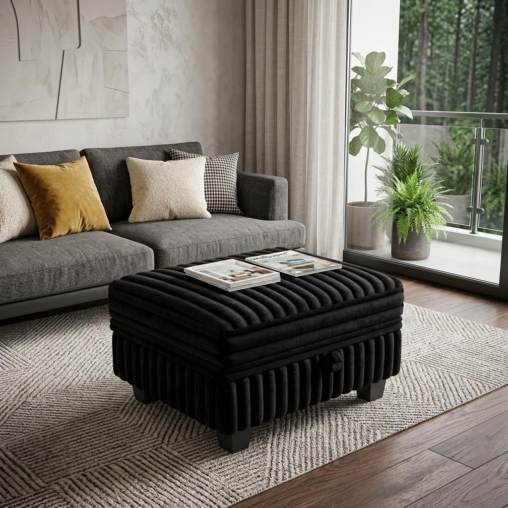 30 Black Faux Fur Storage Ottoman