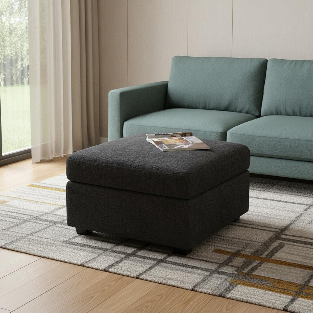 30 Gray and Black Chenille Storage Ottoman