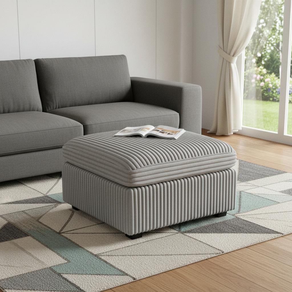 30 Gray and Black Corduroy Storage Ottoman