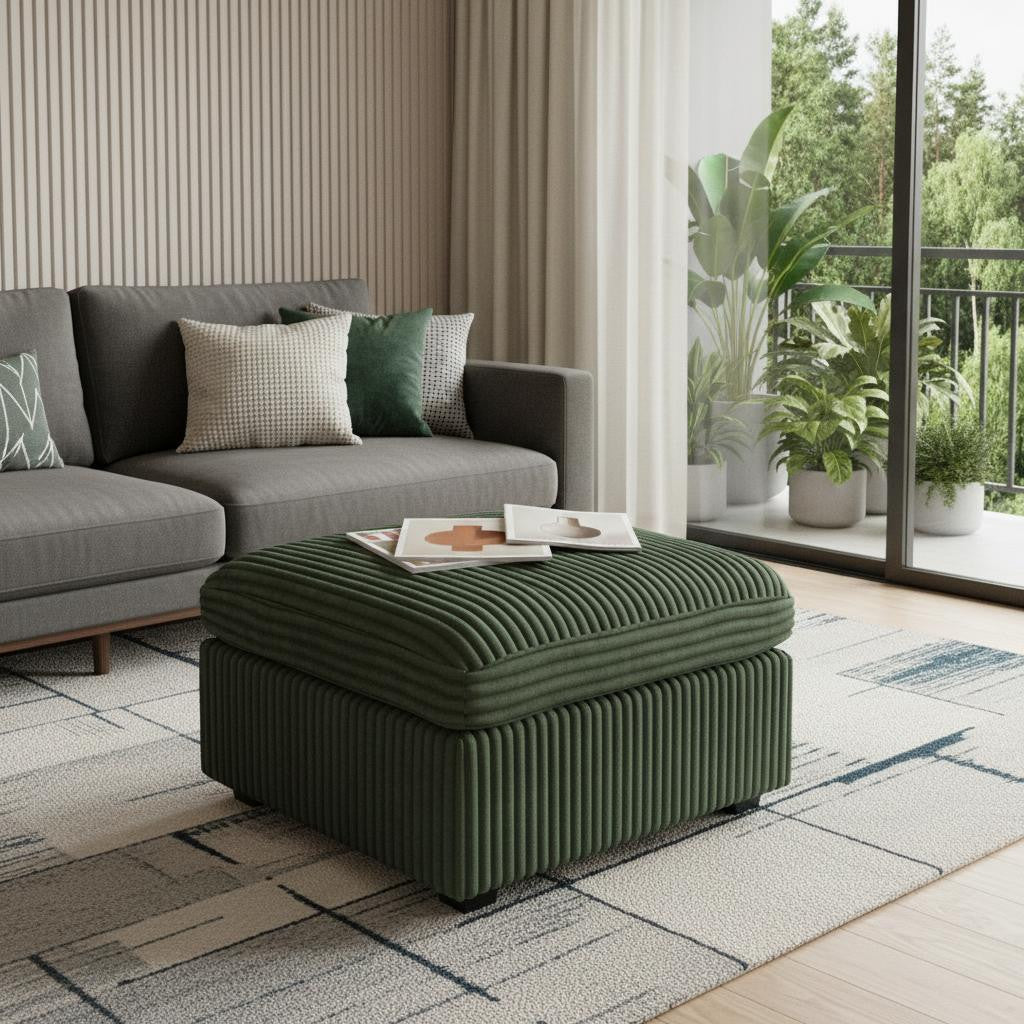 30 Green and Black Corduroy Storage Ottoman