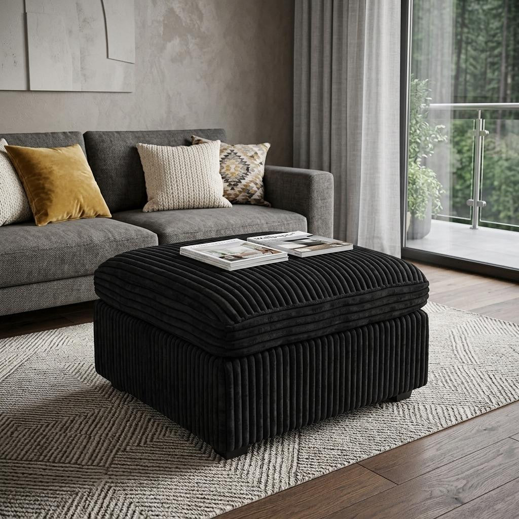 30 Black Corduroy Storage Ottoman