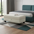 46 Beige and Black Chenille Storage Ottoman