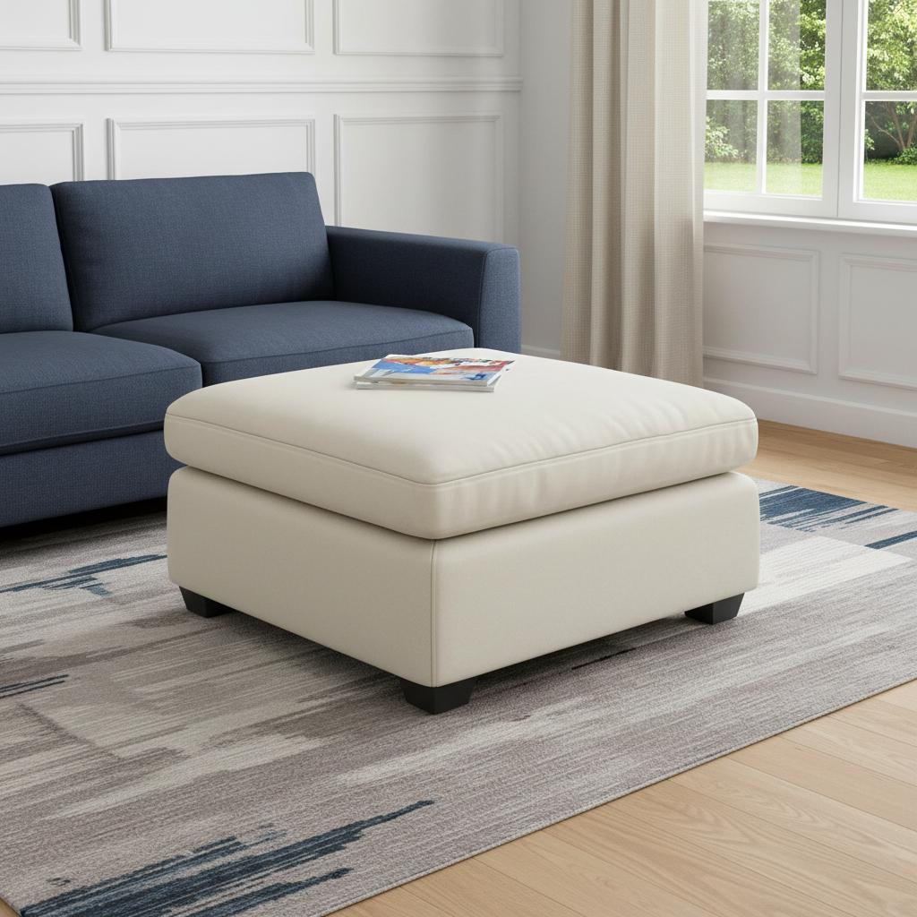 32 Beige and Black Velvet Ottoman