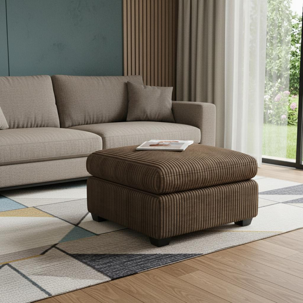 32 Brown and Black Corduroy Ottoman