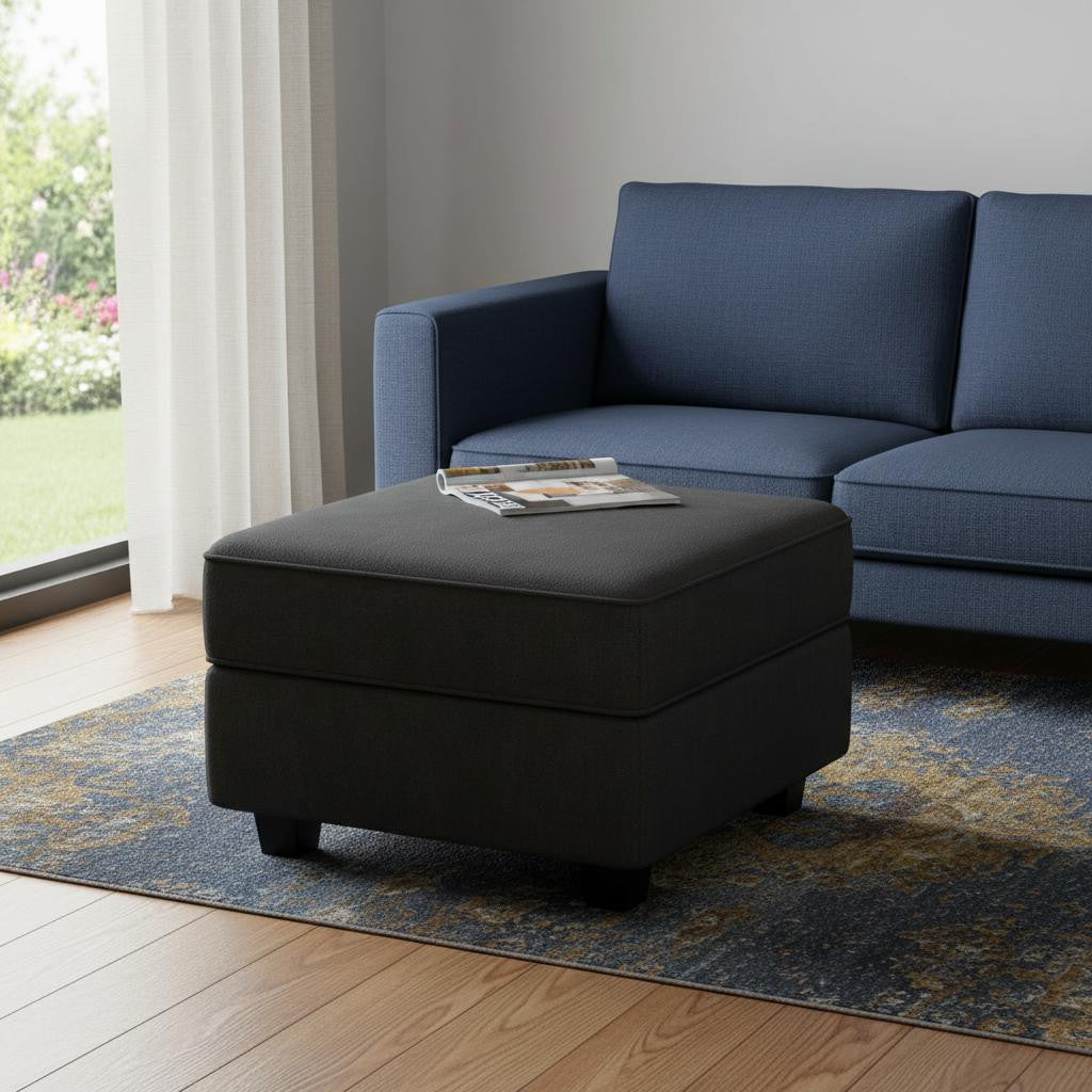 26 Black Polyester Blend Storage Ottoman