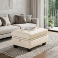 32 Beige and Black Velvet Tufted Storage Ottoman