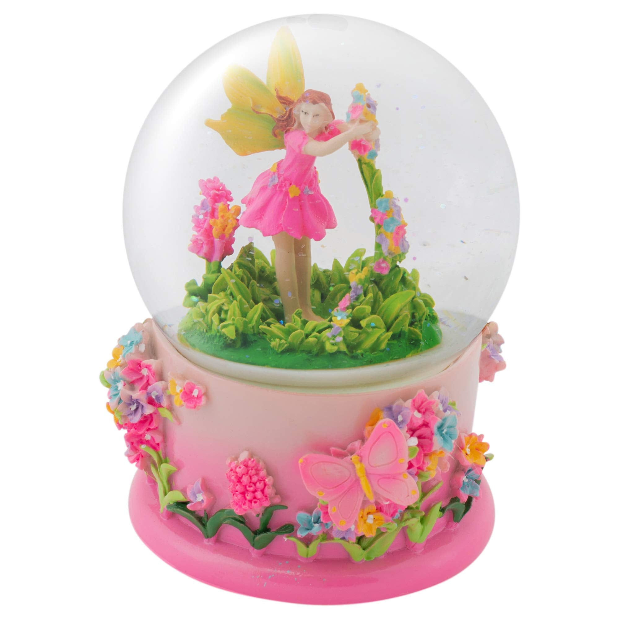 Elanze Designs Magical Fairy in Rotating Garden 100MM Sturdy Wind Up Musical Glitter Water Snow Globe Tabletop Dresser Figurine 