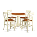East West Furniture EDQU5-WHI-W 5 Piece Kitchen Counter Set Includes a Round Dining Room Table with Pedestal and 4 Dining Chairs, 30x30 Inch, Buttermilk & Cherry