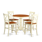 East West Furniture EDQU5-WHI-W 5 Piece Kitchen Counter Set Includes a Round Dining Room Table with Pedestal and 4 Dining Chairs, 30x30 Inch, Buttermilk & Cherry