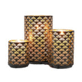 JHY DESIGN Set of 3 Metal Candle Holders Bronze Hurricane Pillar Candleholder Vintage Table Candlestick Holders Great Centerpiec
