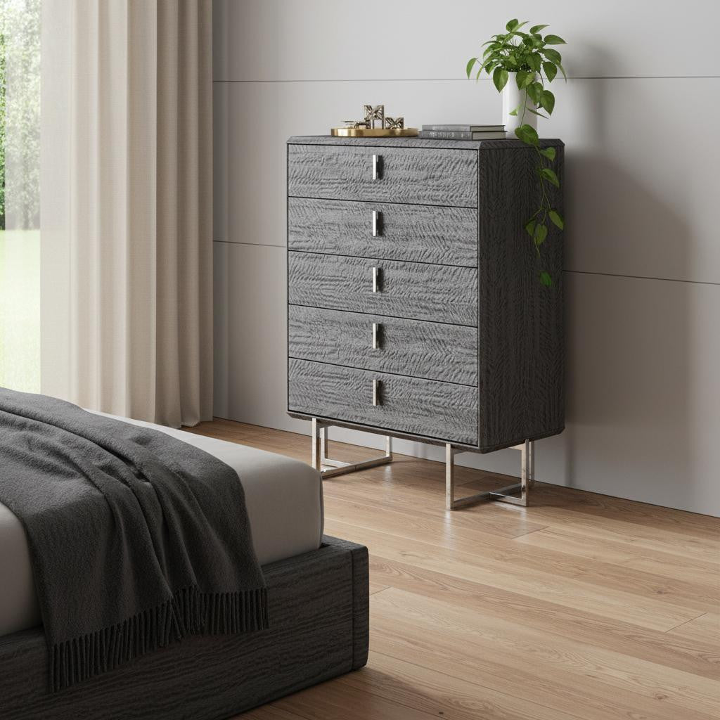 38 Gray Wood Five Drawer Dresser