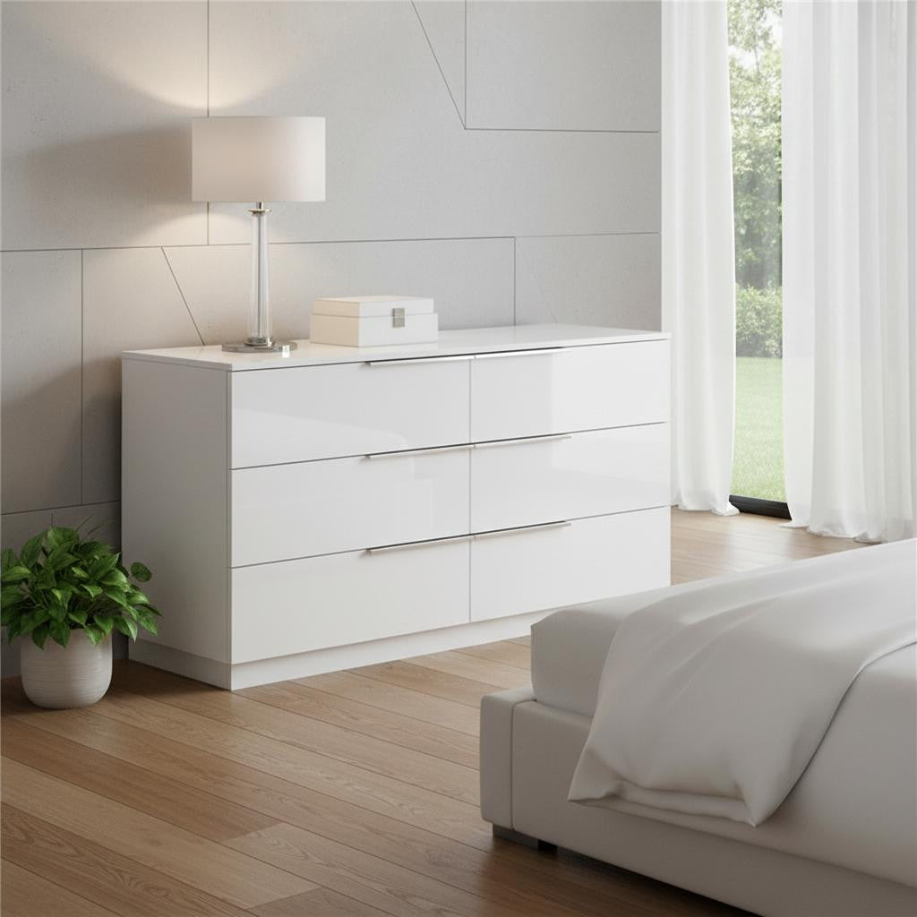62 White Wood Six Drawer Double Dresser