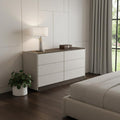 60 Light Gray And Walnut Wood Six Drawer Double Dresser