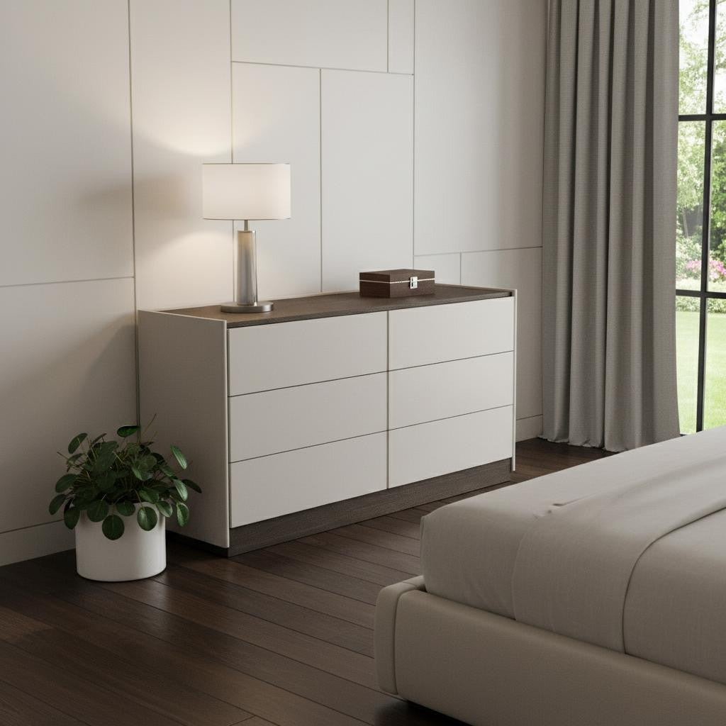 60 Light Gray And Walnut Wood Six Drawer Double Dresser